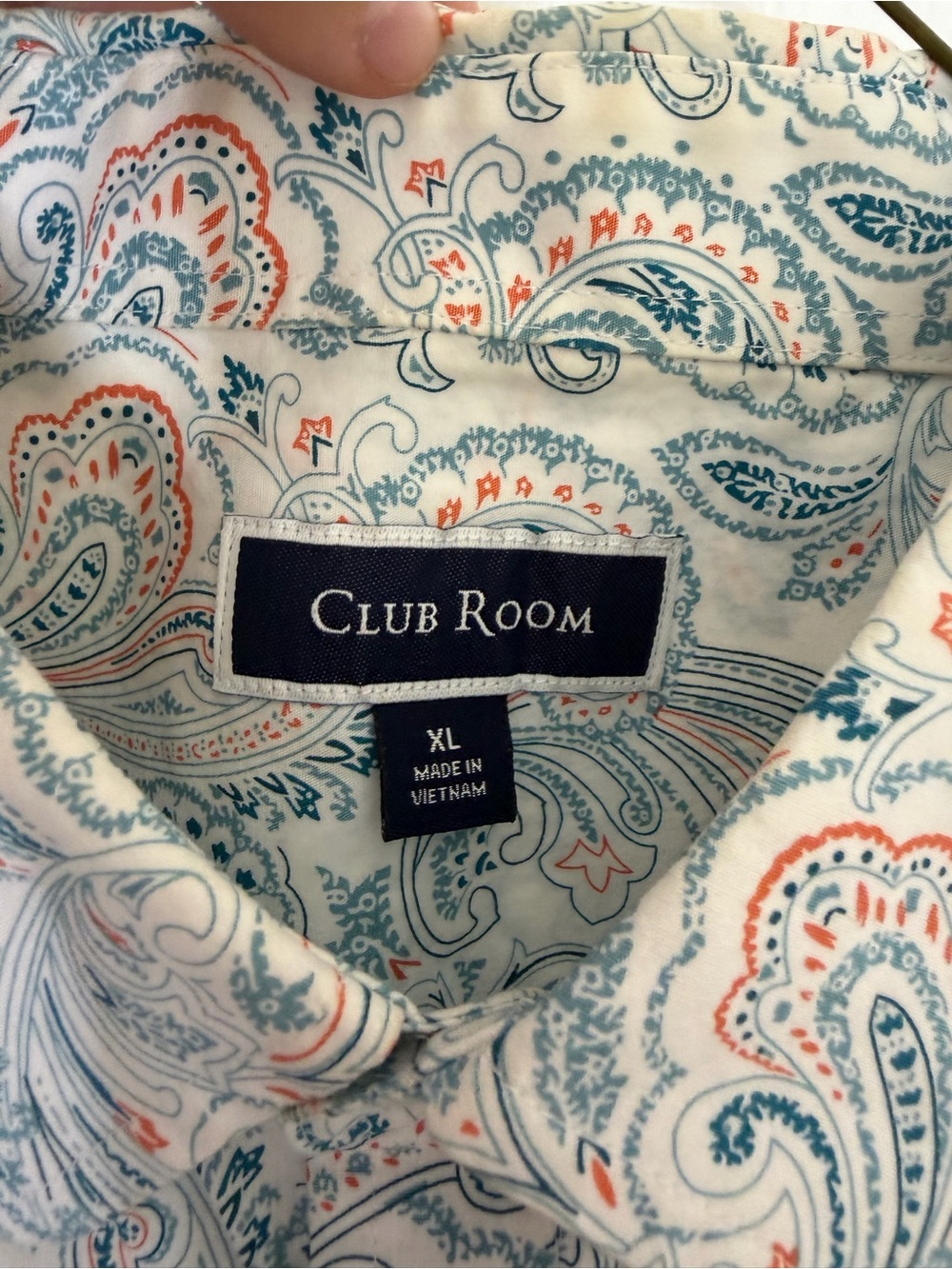 Club Room White Paisley Button-Down Shirt with Blue and Orange Accents